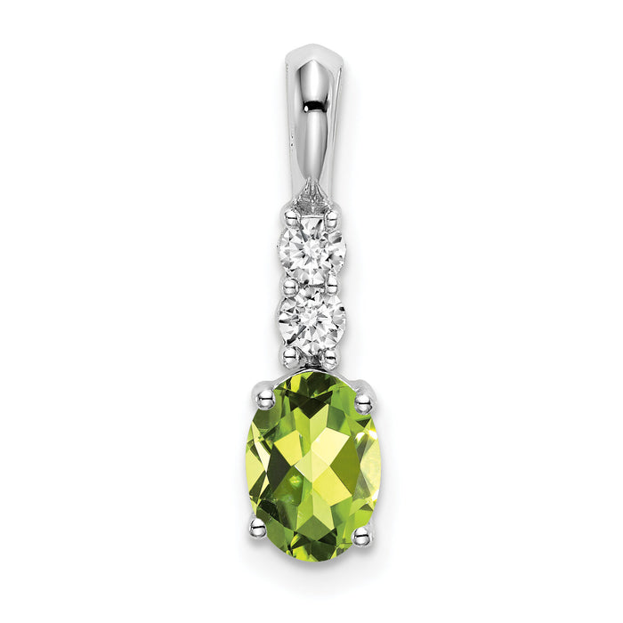 14k White Gold Oval Peridot and Diamond Pendant-PM7406-PE-013-WA