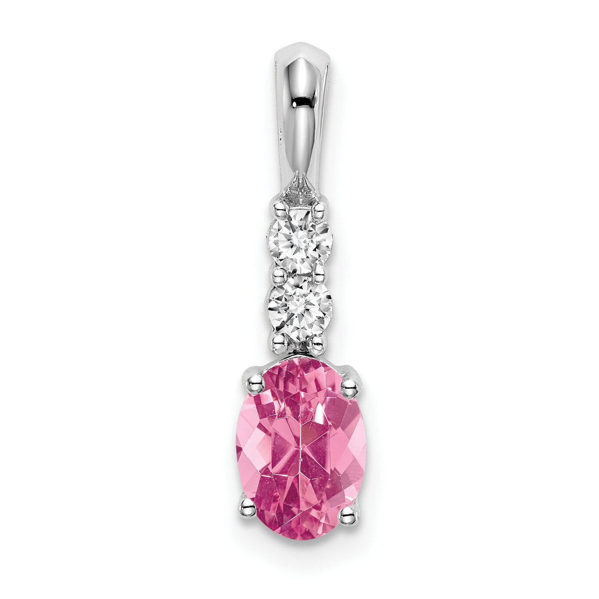 14k White Gold Oval Pink Tourmaline and Diamond Pendant-PM7406-PT-013-WA