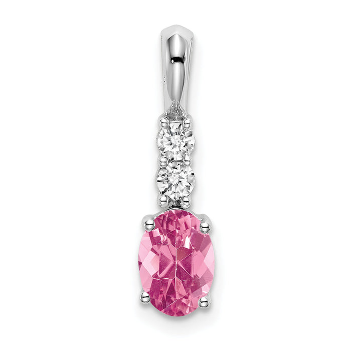 14k White Gold Oval Pink Tourmaline and Diamond Pendant-PM7406-PT-013-WA