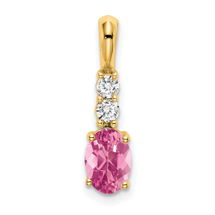 14K Oval Pink Tourmaline and Diamond Pendant-PM7406-PT-013-YA