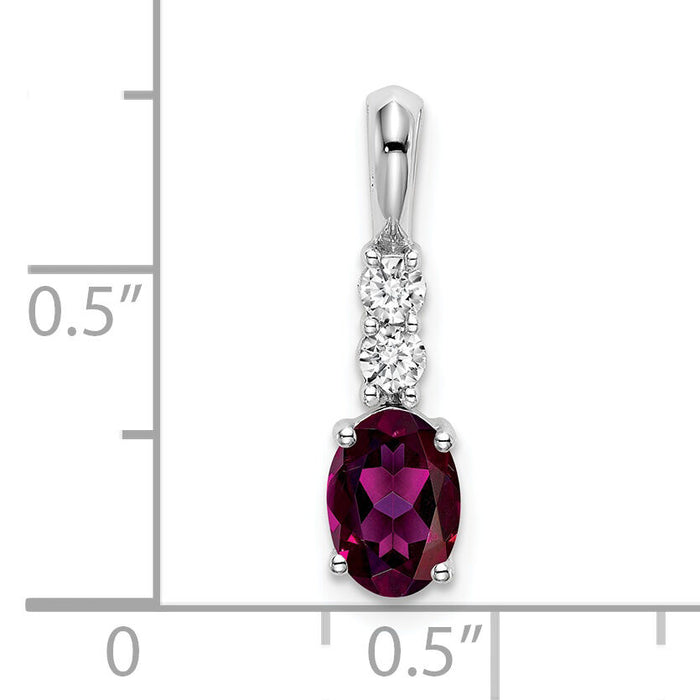 14k White Gold Oval Rhodolite Garnet and Diamond Pendant-PM7406-RG-013-WA