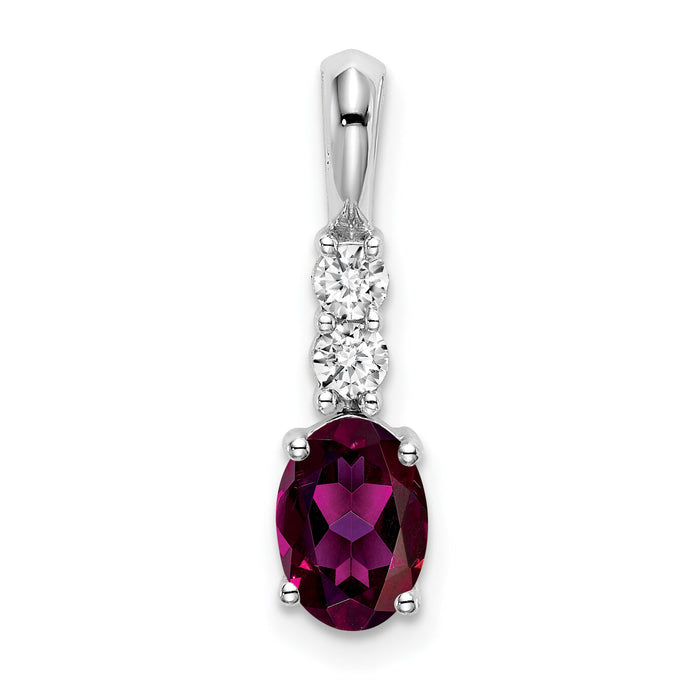 14k White Gold Oval Rhodolite Garnet and Diamond Pendant-PM7406-RG-013-WA