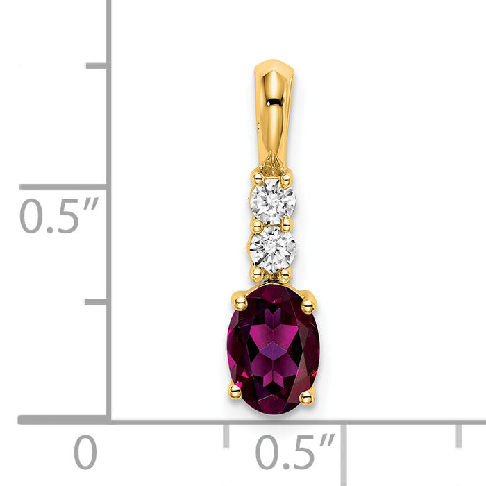 14K Oval Rhodolite Garnet and Diamond Pendant-PM7406-RG-013-YA