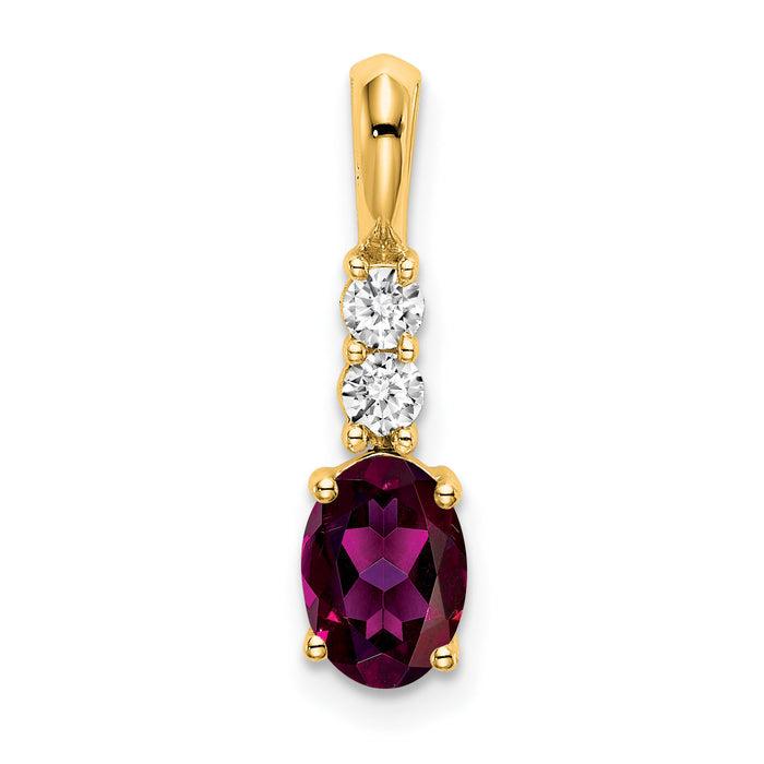 14K Oval Rhodolite Garnet and Diamond Pendant-PM7406-RG-013-YA