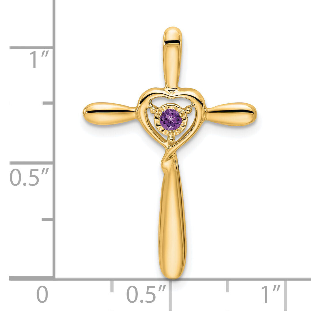 14k Amethyst Cross w/Heart Chain Slide-PM7408-AM-Y