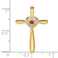 14k Amethyst Cross w/Heart Chain Slide-PM7408-AM-Y