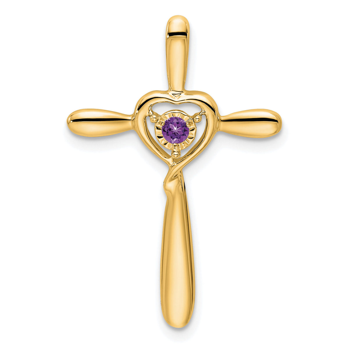 14k Amethyst Cross w/Heart Chain Slide-PM7408-AM-Y
