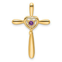 14k Amethyst Cross w/Heart Chain Slide-PM7408-AM-Y