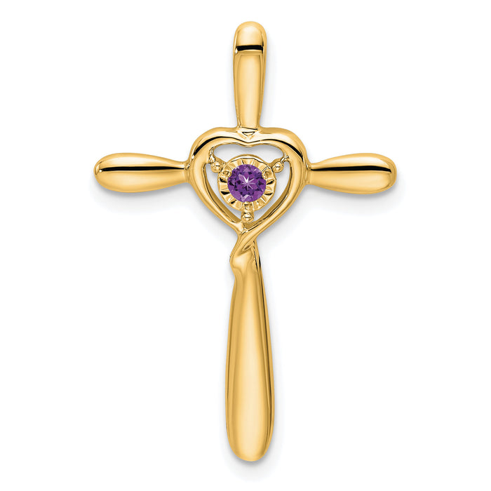 14k Amethyst Cross w/Heart Chain Slide-PM7408-AM-Y