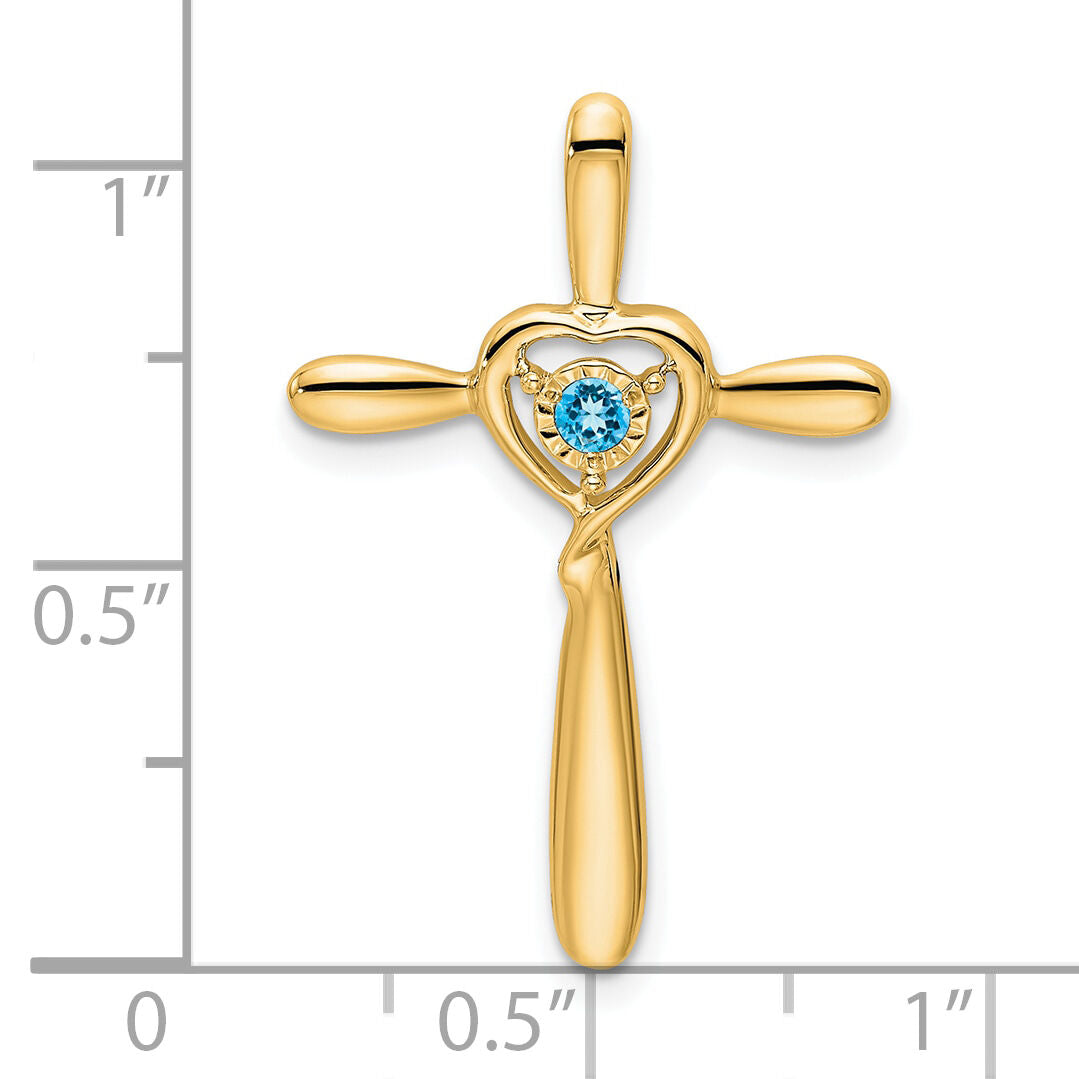 14k Blue Topaz Cross w/Heart Chain Slide-PM7408-BT-Y