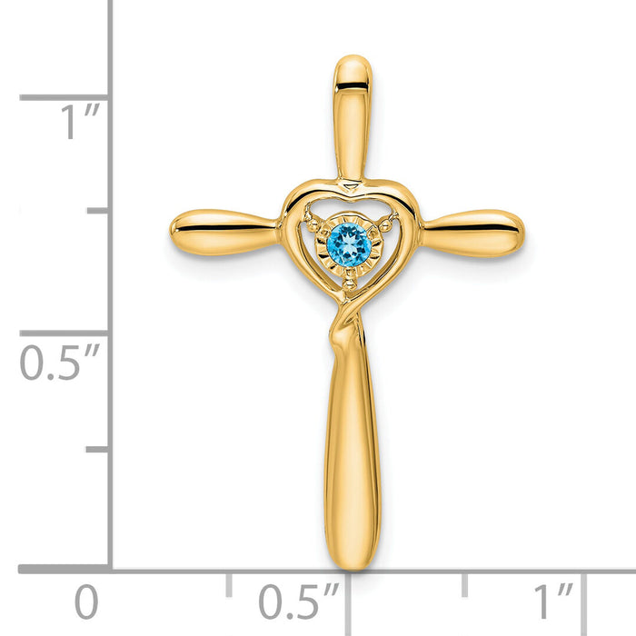 14k Blue Topaz Cross w/Heart Chain Slide-PM7408-BT-Y