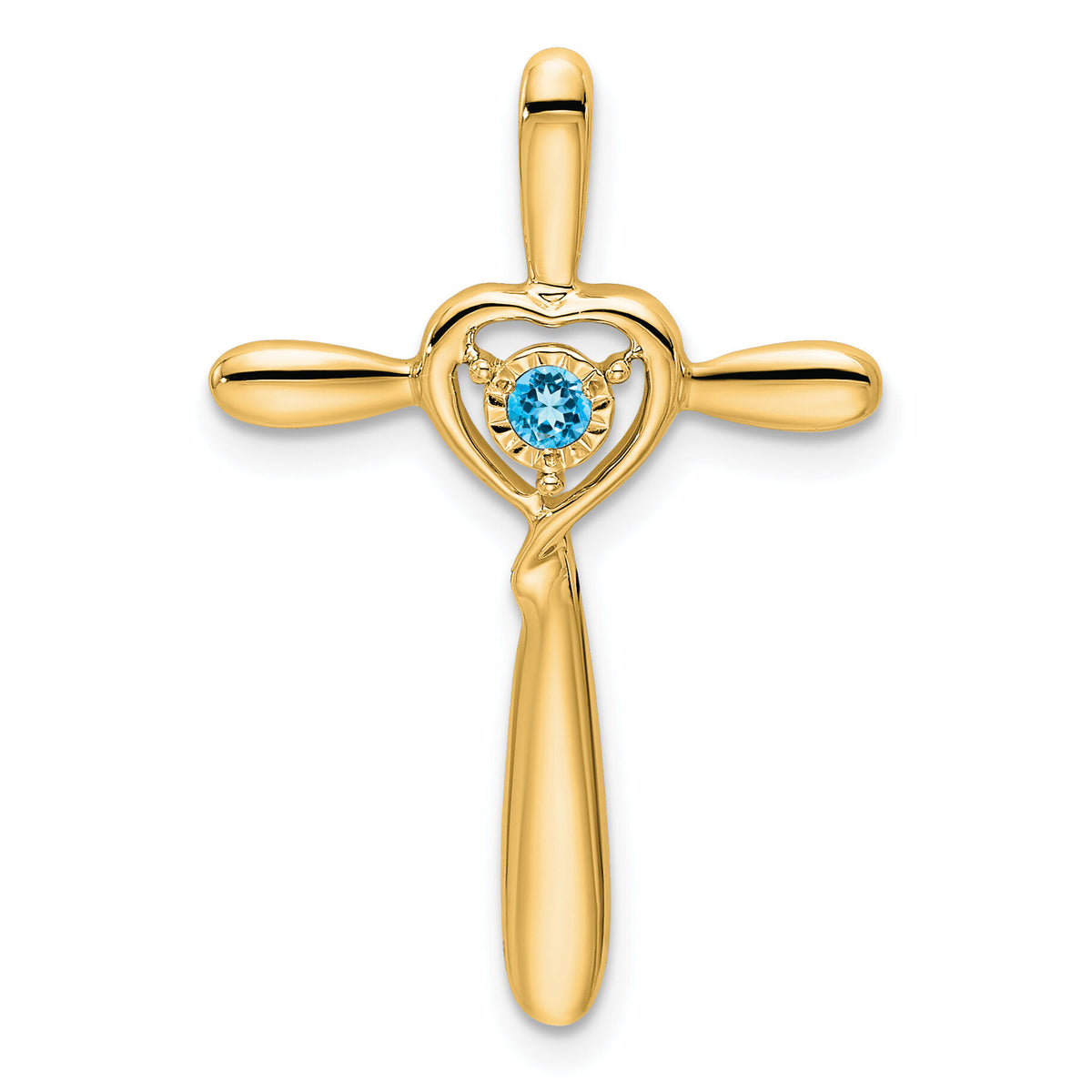14k Blue Topaz Cross w/Heart Chain Slide-PM7408-BT-Y