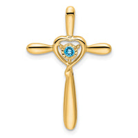 14k Blue Topaz Cross w/Heart Chain Slide-PM7408-BT-Y