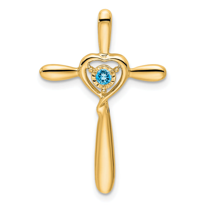 14k Blue Topaz Cross w/Heart Chain Slide-PM7408-BT-Y