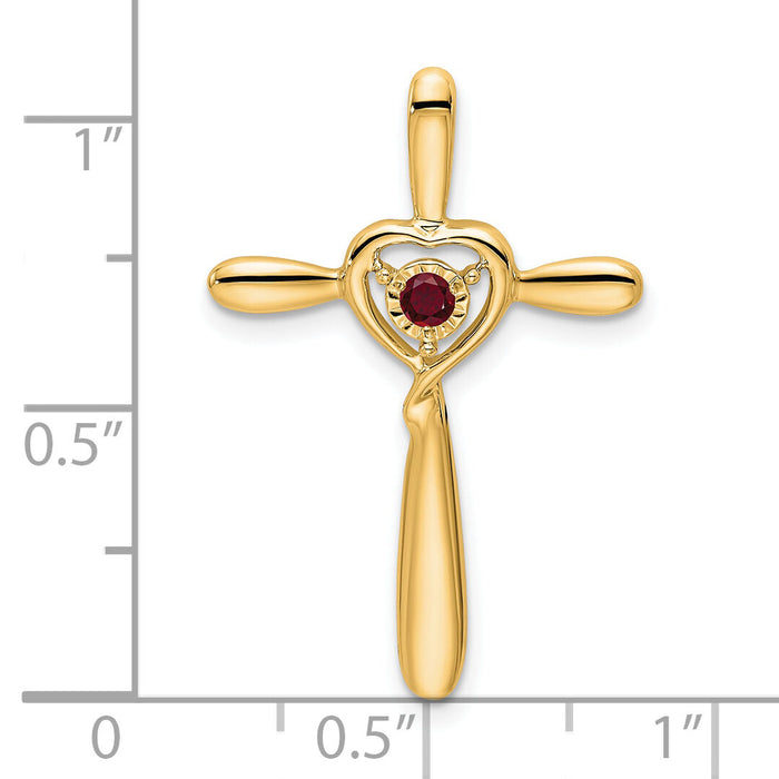 14k Created Ruby Cross w/Heart Chain Slide-PM7408-CRU-Y