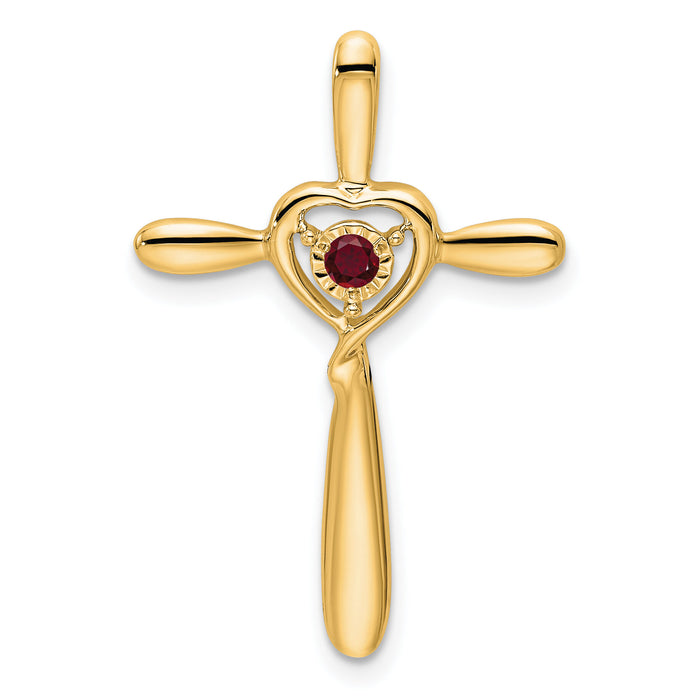 14k Created Ruby Cross w/Heart Chain Slide-PM7408-CRU-Y