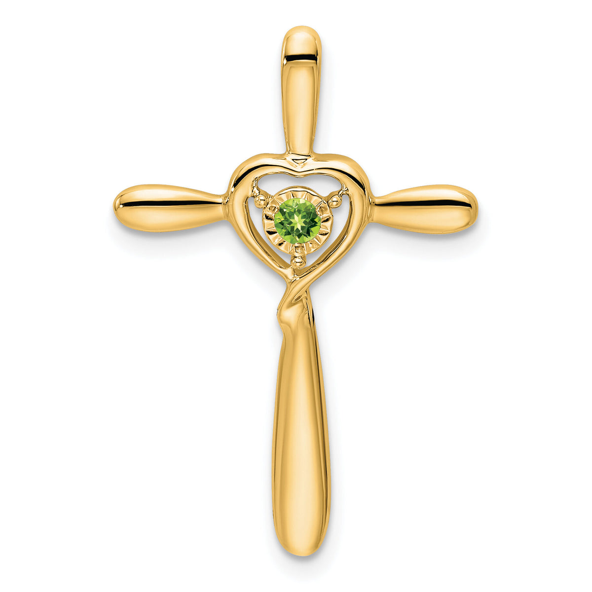 14k Peridot Cross w/Heart Chain Slide-PM7408-PE-Y