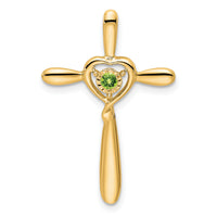 14k Peridot Cross w/Heart Chain Slide-PM7408-PE-Y