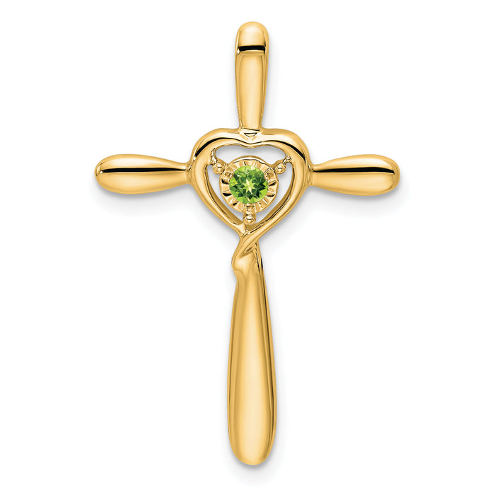14k Peridot Cross w/Heart Chain Slide-PM7408-PE-Y