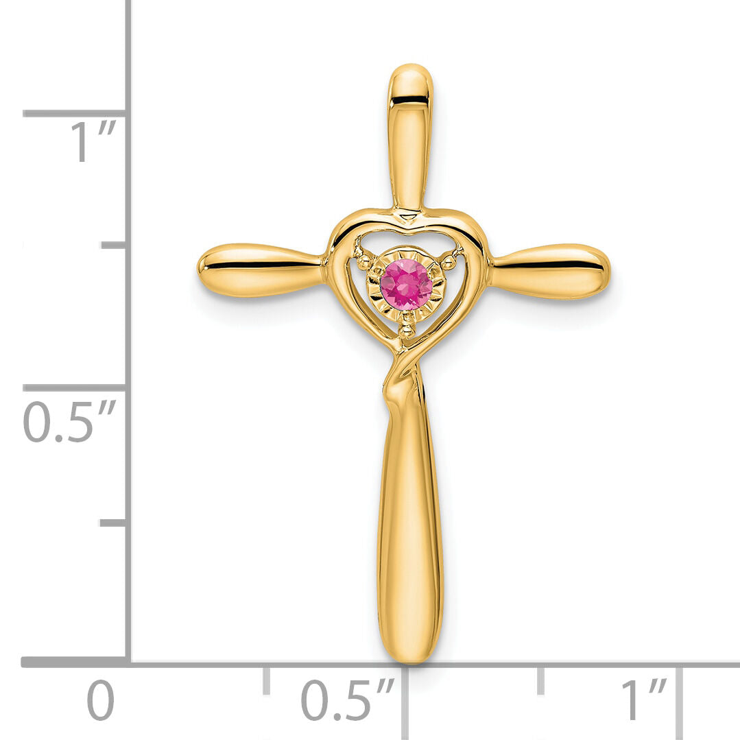 14k Pink Tourmaline Cross w/Heart Chain Slide-PM7408-PT-Y