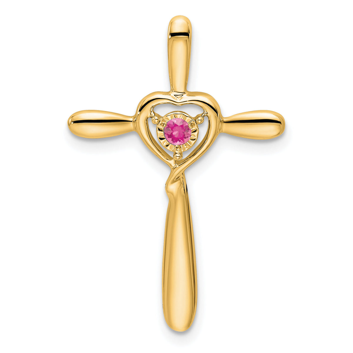14k Pink Tourmaline Cross w/Heart Chain Slide-PM7408-PT-Y