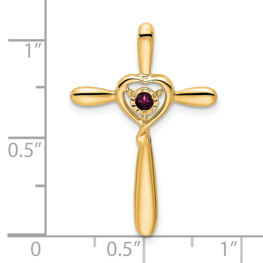 14k Rhodolite Garnet Cross w/Heart Chain Slide-PM7408-RG-Y