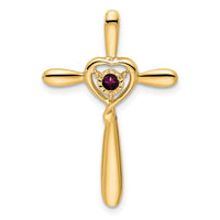 14k Rhodolite Garnet Cross w/Heart Chain Slide-PM7408-RG-Y
