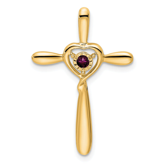 14k Rhodolite Garnet Cross w/Heart Chain Slide-PM7408-RG-Y