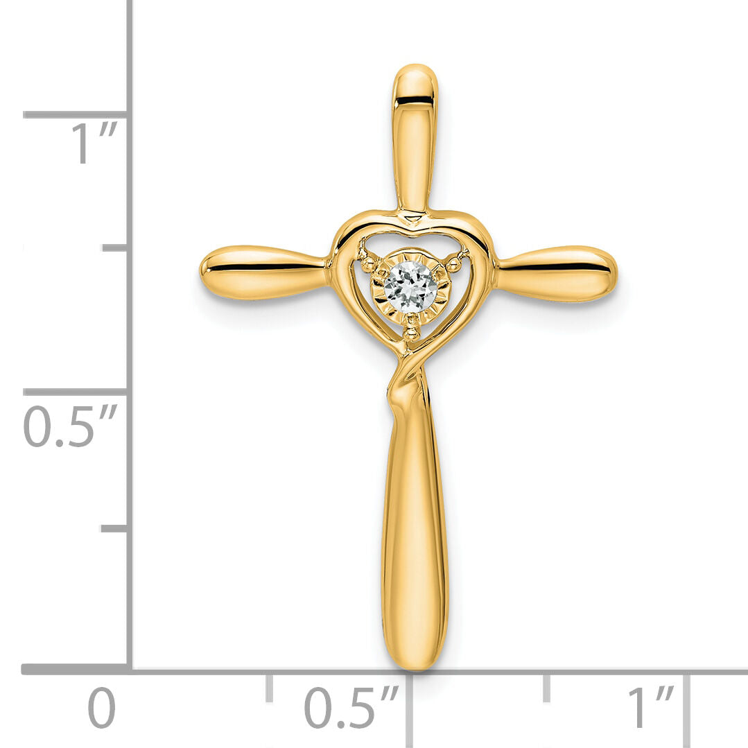 14k White Topaz Cross w/Heart Chain Slide-PM7408-WT-Y