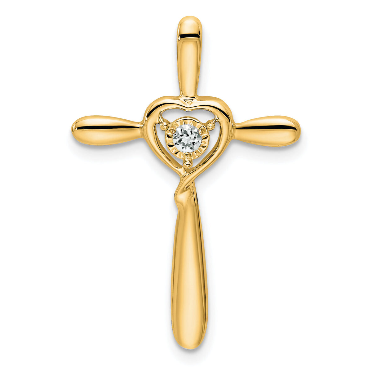 14k White Topaz Cross w/Heart Chain Slide-PM7408-WT-Y