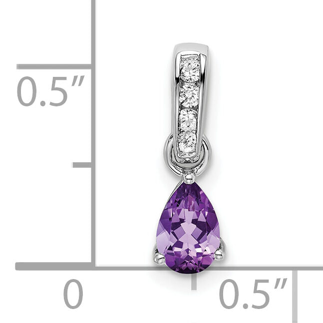 14K White Gold Pear Amethyst and Diamond Pendant-PM7409-AM-005-WA