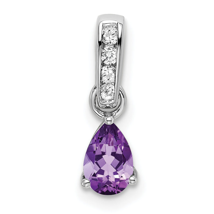 14K White Gold Pear Amethyst and Diamond Pendant-PM7409-AM-005-WA