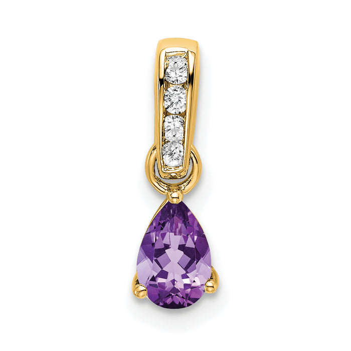 14K Pear Amethyst and Diamond Pendant-PM7409-AM-005-YA