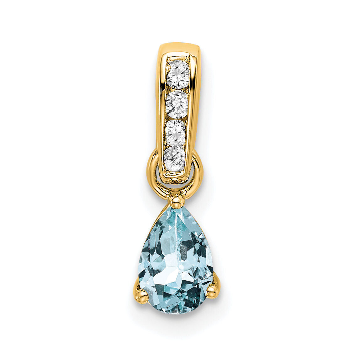 14K Pear Aquamarine and Diamond Pendant-PM7409-AQ-005-YA
