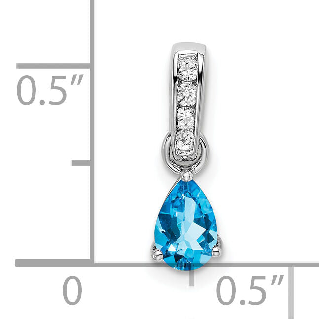 14K White Gold Pear Blue Topaz and Diamond Pendant-PM7409-BT-005-WA