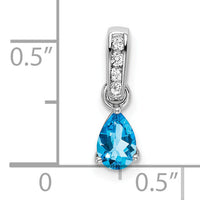 14K White Gold Pear Blue Topaz and Diamond Pendant-PM7409-BT-005-WA