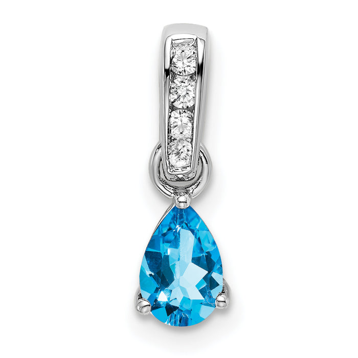 14K White Gold Pear Blue Topaz and Diamond Pendant-PM7409-BT-005-WA