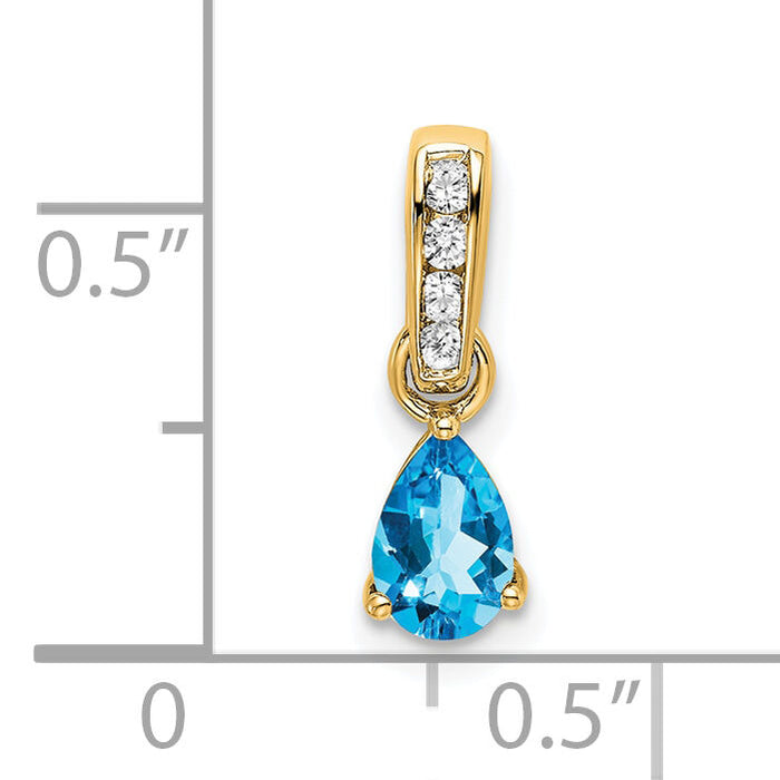 14K Pear Blue Topaz and Diamond Pendant-PM7409-BT-005-YA