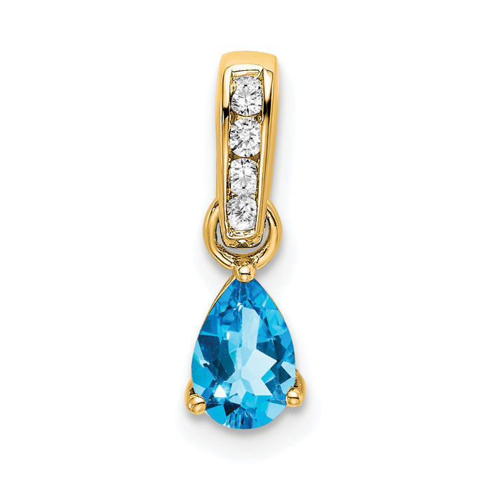 14K Pear Blue Topaz and Diamond Pendant-PM7409-BT-005-YA