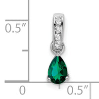 14K White Gold Pear Created Emerald and Diamond Pendant-PM7409-CEM-005-WA