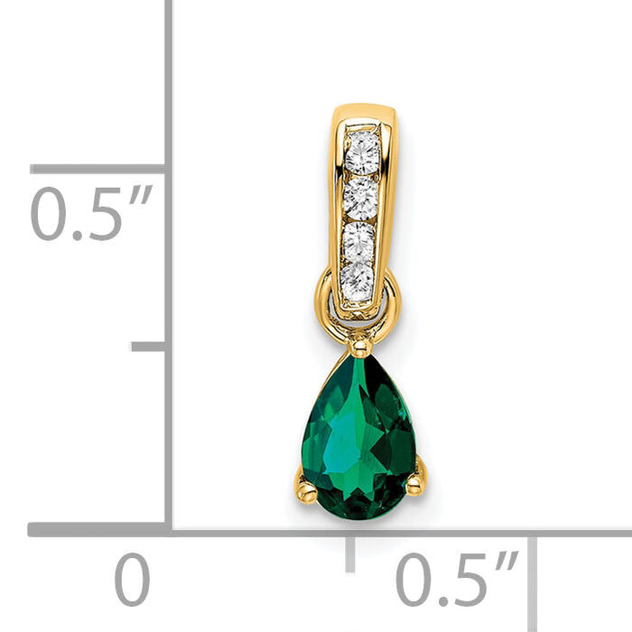14K Pear Created Emerald and Diamond Pendant-PM7409-CEM-005-YA