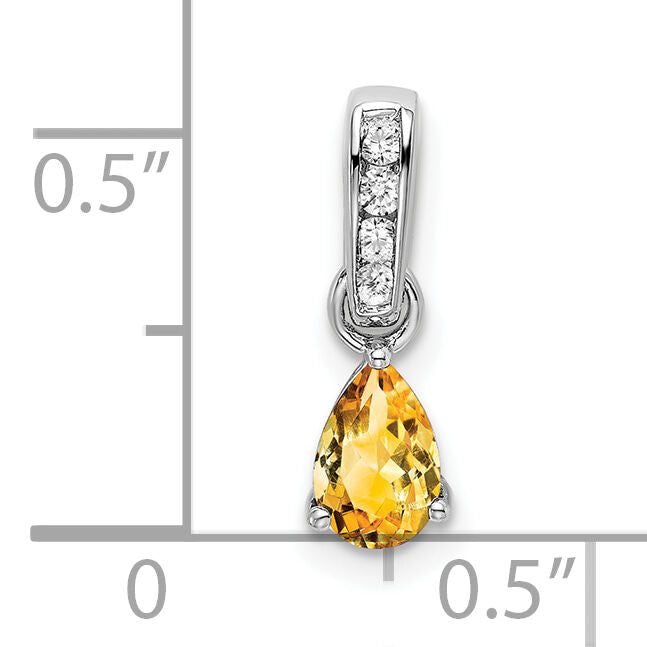 14K White Gold Pear Citrine and Diamond Pendant-PM7409-CI-005-WA