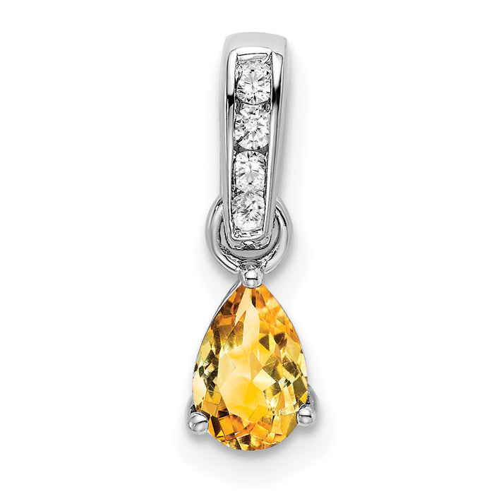 14K White Gold Pear Citrine and Diamond Pendant-PM7409-CI-005-WA