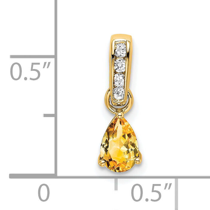 14K Pear Citrine and Diamond Pendant-PM7409-CI-005-YA