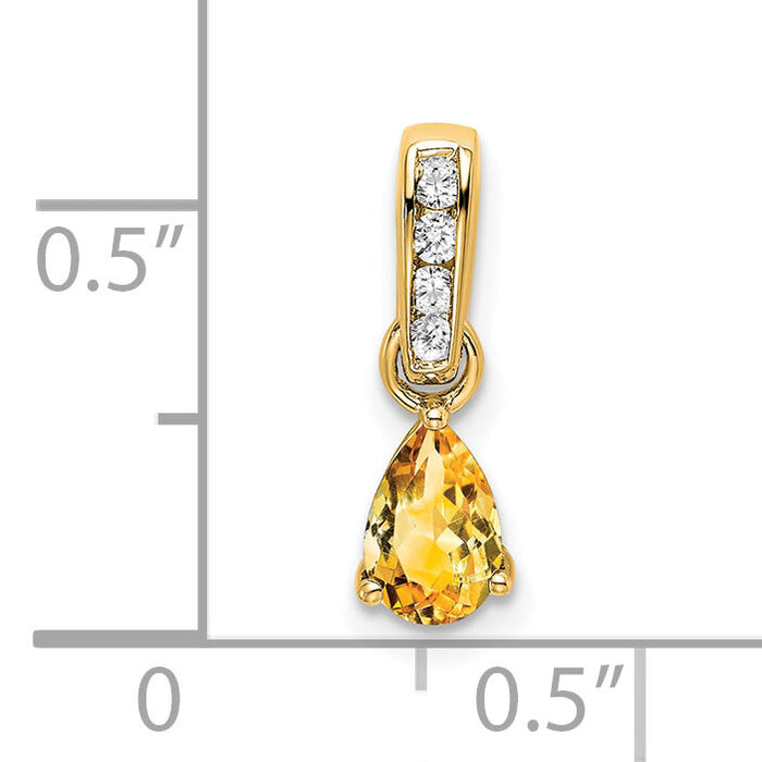 14K Pear Citrine and Diamond Pendant-PM7409-CI-005-YA