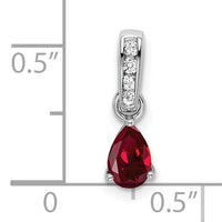 14K White Gold Pear Created Ruby and Diamond Pendant-PM7409-CRU-005-WA