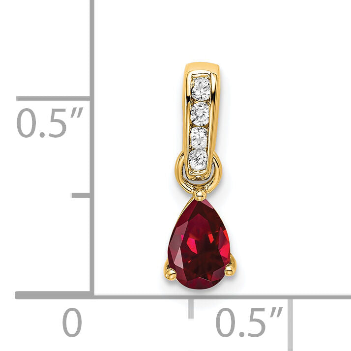 14K Pear Created Ruby and Diamond Pendant-PM7409-CRU-005-YA
