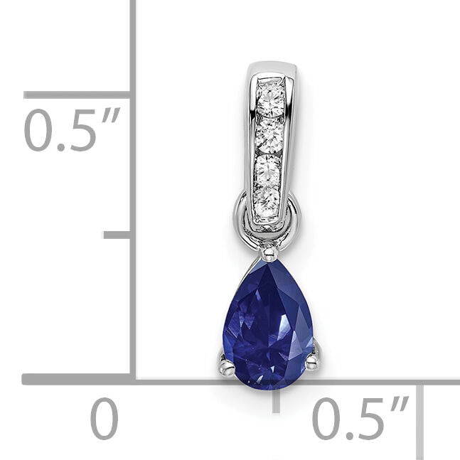 14K White Gold Pear Created Sapphire and Diamond Pendant-PM7409-CSA-005-WA