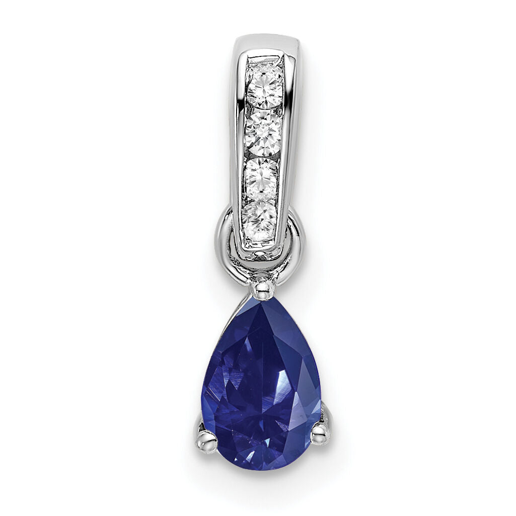 14K White Gold Pear Created Sapphire and Diamond Pendant-PM7409-CSA-005-WA