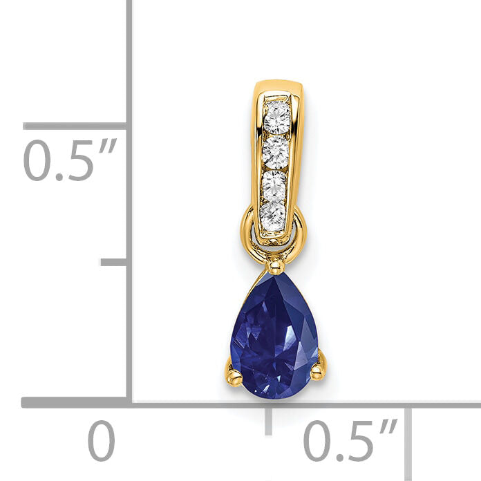 14K Pear Created Sapphire and Diamond Pendant-PM7409-CSA-005-YA
